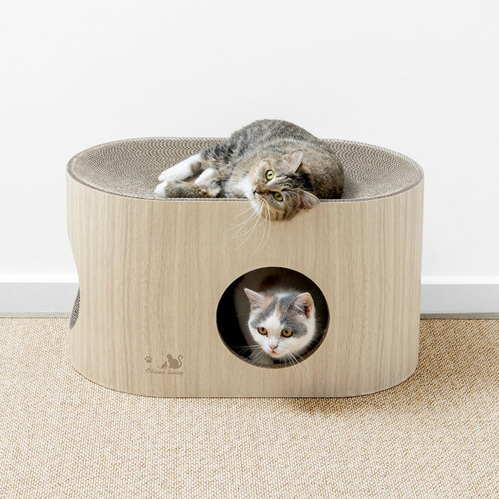 木目調 キャットハウス 爪とぎ付 2WAY設計 省スペース おしゃれ 猫用品 〔23500017〕