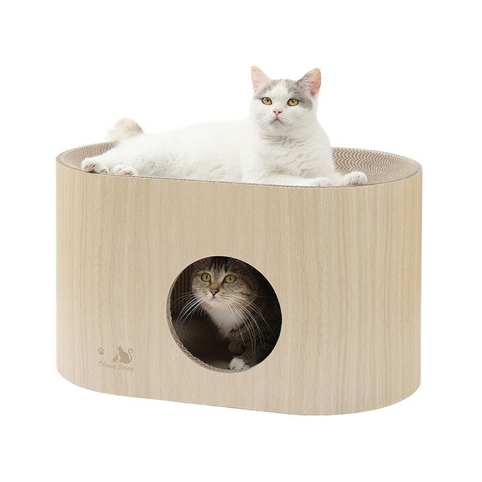 木目調 キャットハウス 爪とぎ付 2WAY設計 省スペース おしゃれ 猫用品 〔23500017〕