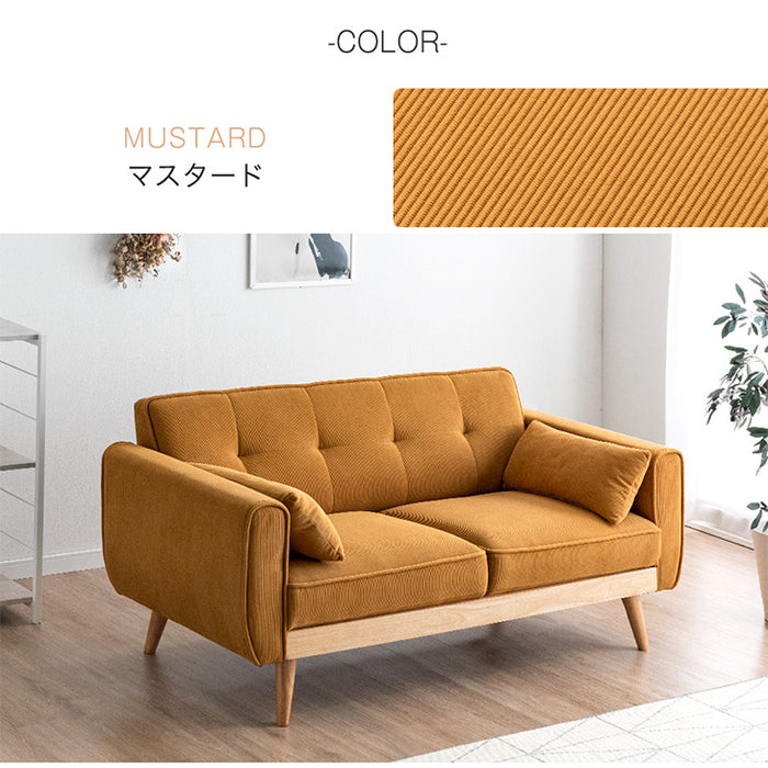 2.5人掛け コーデュロイ ソファー クッション 2個付き 肘掛あり 天然木【超大型商品】〔33010230〕