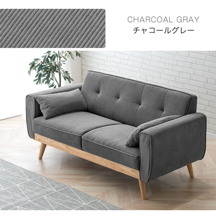 2.5人掛け コーデュロイ ソファー クッション 2個付き 肘掛あり 天然木【超大型商品】〔33010230〕