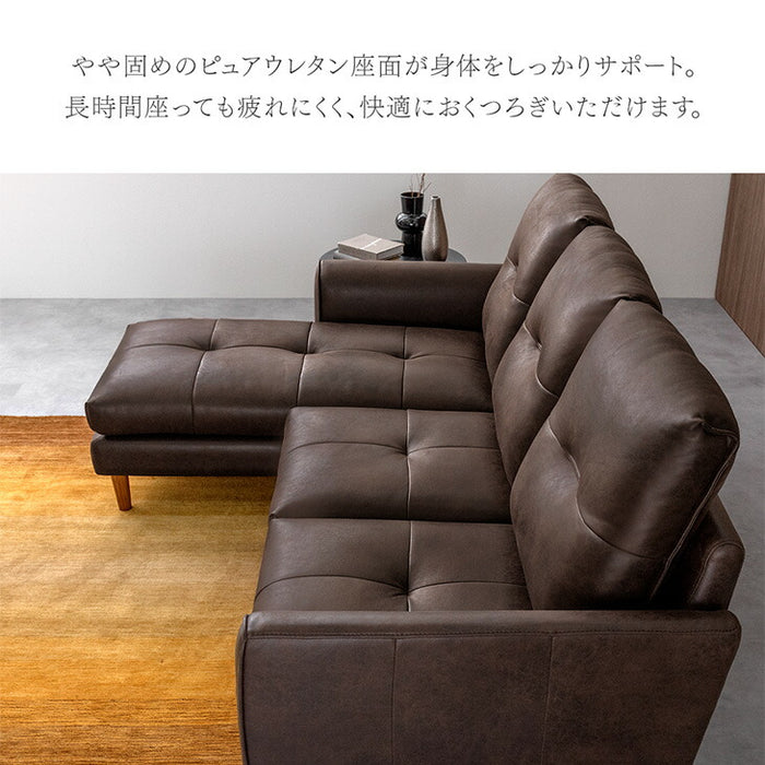 【搬入設置込み】カウチソファ ヴィンテージ調 左右変換OK ファブリックレザー  天然木 脚付き 【超大型商品】〔99901291〕