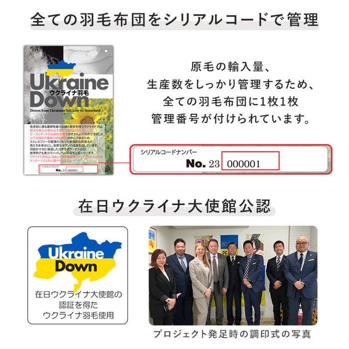 [セミダブル] 平和の羽毛 マザーグース 超増量1.5kg ウクライナ産 グース 95% 日本製 羽毛布団 二層キルト 60サテン 綿100％ 440 dp以上  洗浄度1500mm 抗菌 防臭 防ダニ ブラックラベル 〔39100357〕