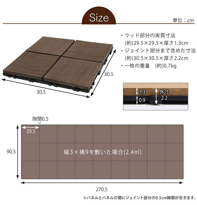 4.8平米用 30×30cm 人工木 ウッドパネル 54枚セット エンドパーツ ジョイント式 天然木粉〔42300016〕