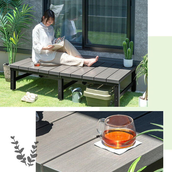 簡単設置 ウッドデッキ 人工木 樹脂 超耐久 ガーデニング シンプル 縁側 0.5坪用 ベンチ〔42310016〕