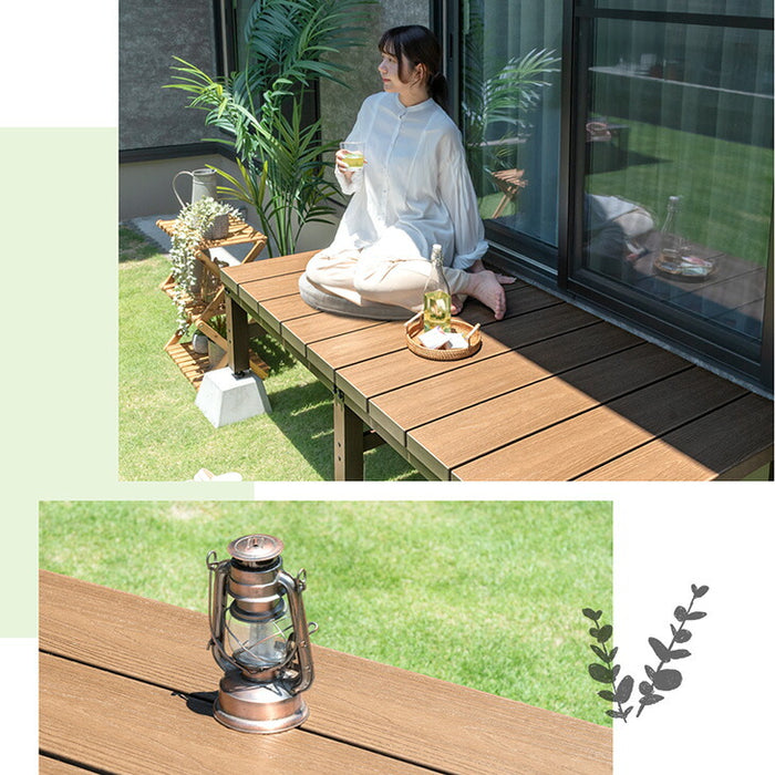 簡単設置 ウッドデッキ 人工木 樹脂 超耐久 ガーデニング シンプル 縁側 0.5坪用 ベンチ〔42310016〕
