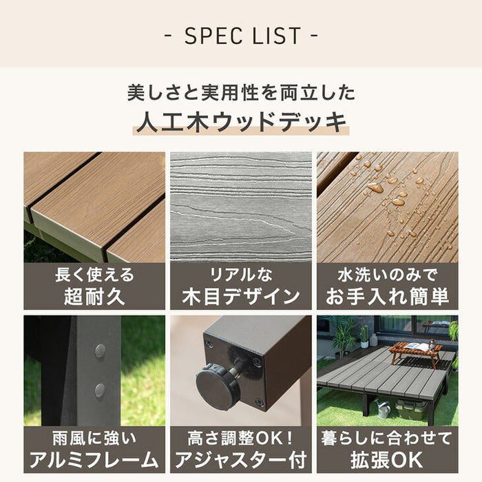 簡単設置 ウッドデッキ 人工木 樹脂 超耐久 ガーデニング シンプル 縁側 0.5坪用 ベンチ〔42310016〕
