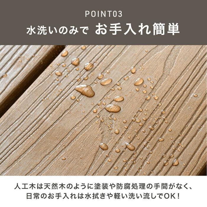 簡単設置 ウッドデッキ 人工木 樹脂 超耐久 ガーデニング シンプル 縁側 0.5坪用 ベンチ〔42310016〕