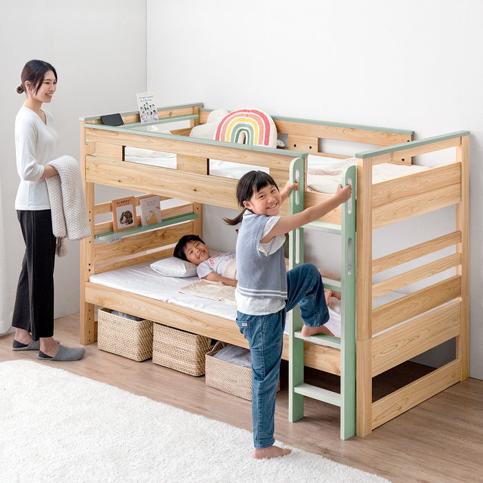 "匠の木育" 日本製 二段ベッド 大川家具 ひのき コンセント付【超大型商品】〔42600014〕