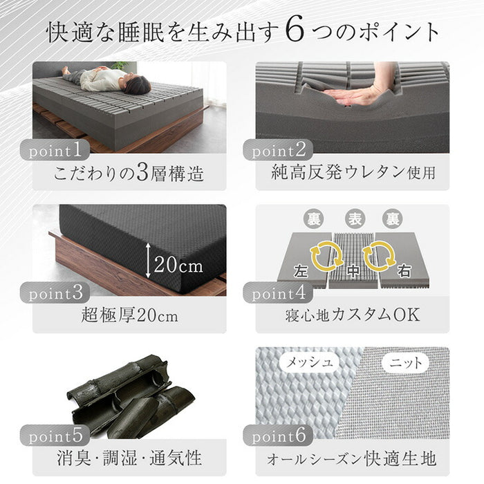 [セミダブル] 3層×3ゾーン 寝心地フルカスタム プレミアム 純高反発マットレス 3つ折り 極厚 20cm 3層構造 〔43300149〕