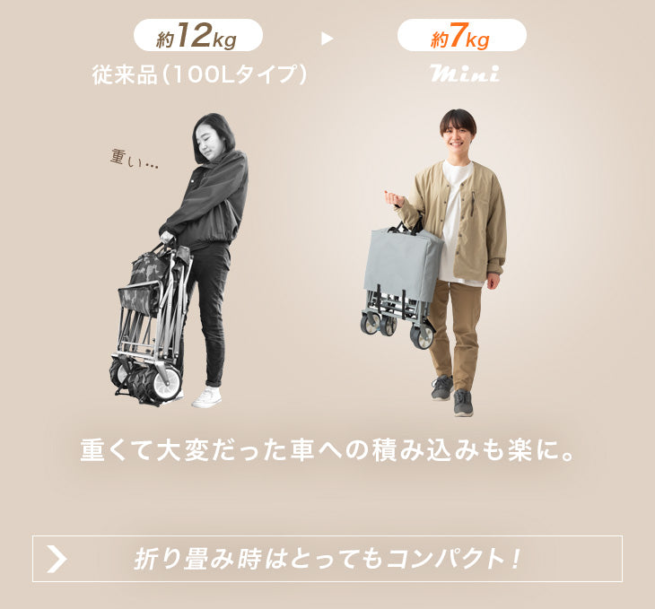 ［43L］軽量&コンパクト キャリーカート ストッパー付 耐荷重80kg 軽量 7kg 折りたたみ キャリーワゴン アウトドアワゴン〔44400021〕