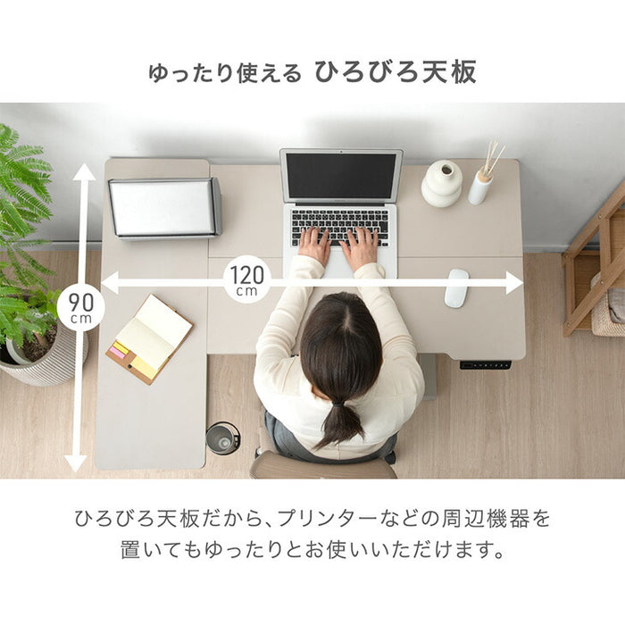 ［幅120］電動昇降デスク L字 USB付 無段階 高さ調整 メモリ機能 耐荷重80kg 静音設計 昇降テーブル〔45400149〕