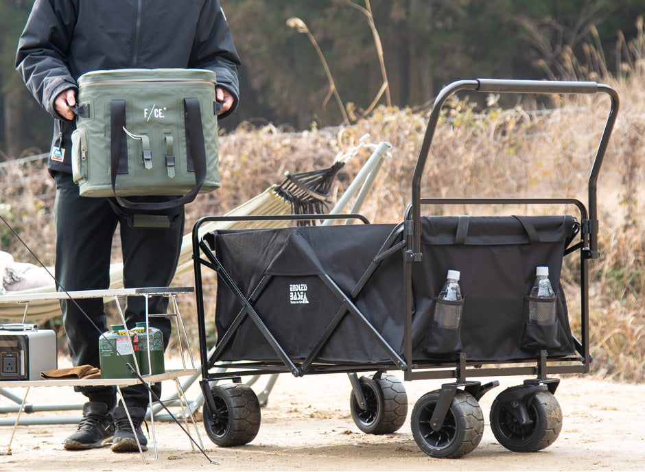 ［200L］キャリーカート ノーパンクタイヤ 折りたたみ ストッパー付き 耐荷重150kg アウトドアワゴン〔45600002〕