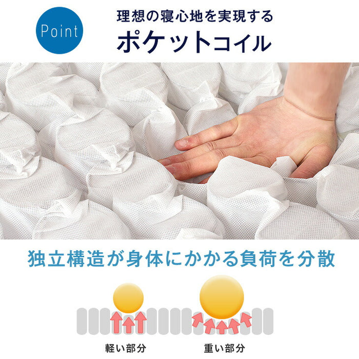 ［ダブル］すのこベッド 3ゾーン構造 ポケットコイルマットレス付 宮棚＆2口コンセント 宮棚付き マットレスセット 〔49600821〕
