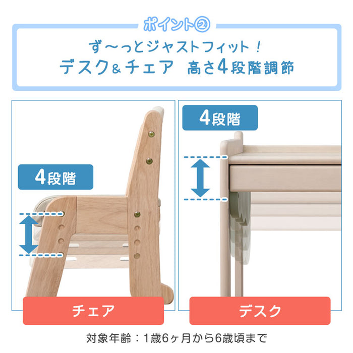 ［ワイドタイプ］現役ママが考えた キッズデスク チェアセット 高さ調整 引出し付 タブレットスタンド 木製 勉強机〔49604050〕