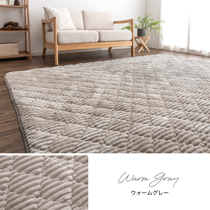 ［190×190］洗える ストライプ フランネル キルトラグ ホットカーペット対応 防菌 防臭 防ダニ 床暖房対応 滑り止め〔61300051〕