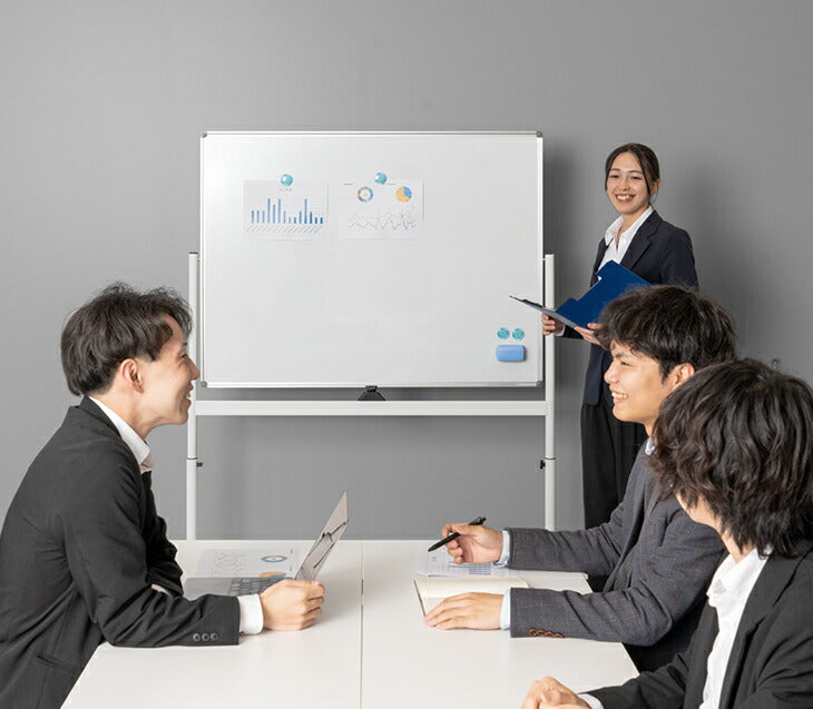 法人様限定 ホワイトボード 120×90 高さ調整可能 回転式 壁面取付 マグネット対応 〔64500010〕