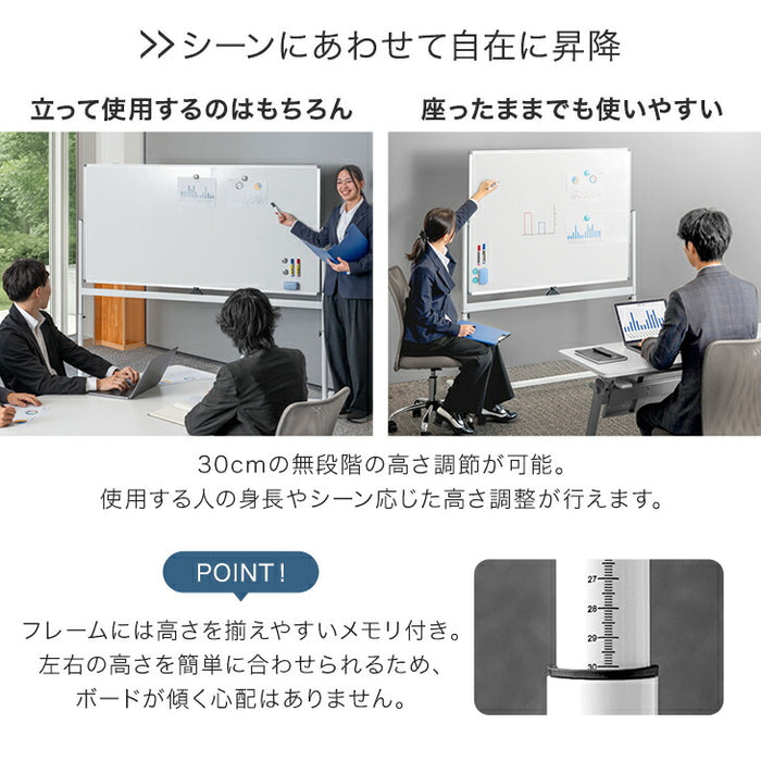 法人様限定 ホワイトボード 120×90 高さ調整可能 回転式 壁面取付 マグネット対応 〔64500010〕