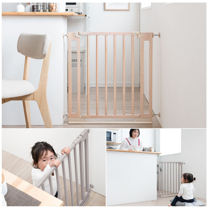 ［幅74~84］つまづきにくい ベビーゲート バリアフリー 木製 オートクローズ 突っ張り ハイタイプ ドア付き〔64900013〕