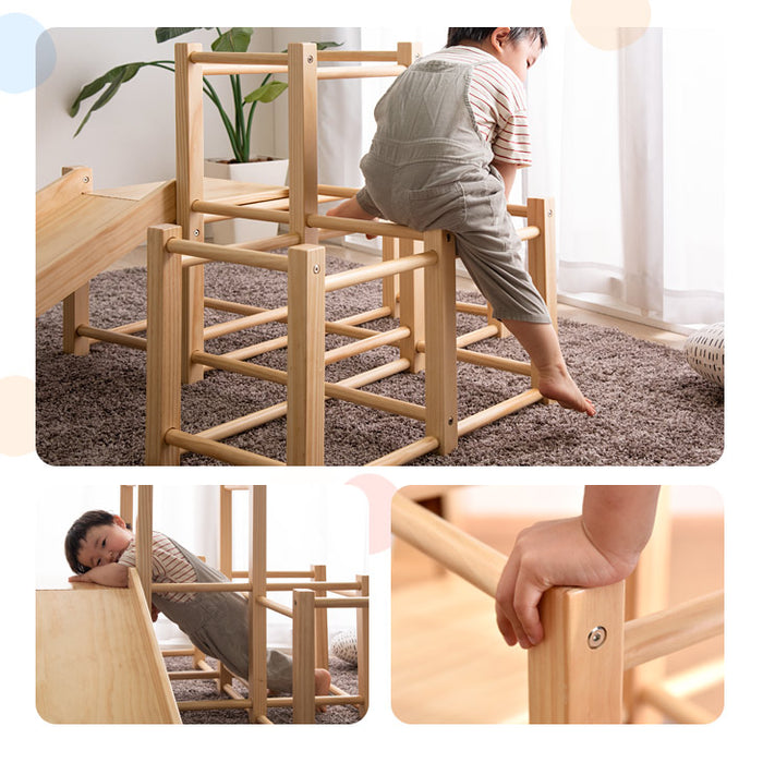現役ママが考えた木製ジャングルジム すべり台付き 耐荷重50kg ST強度基準適合 実用新案登録 〔65200000〕