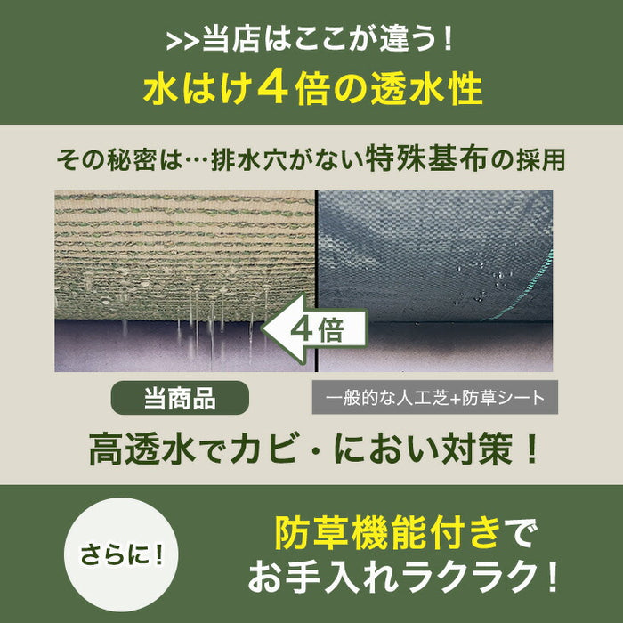 ［1m×10m］水はけ4倍 防草機能付き 人工芝 芝丈35mm 高密度50万本/㎡ 防草 ロール ガーデン〔66700084〕