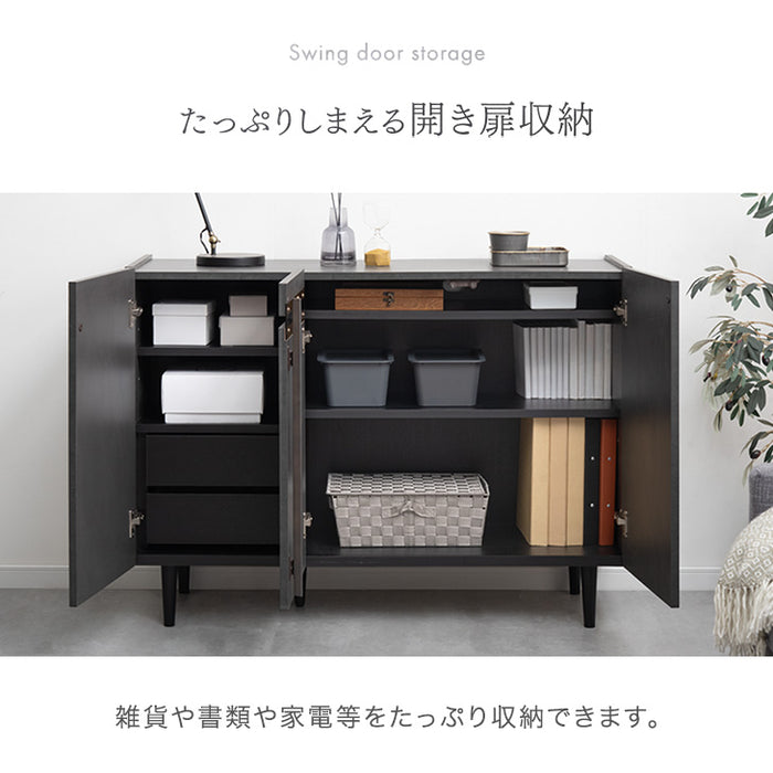 ［幅120cm］ストーン調 サイドボード 完成品 キャビネット 脚付き サイドチェスト 収納 飾り棚 木製【超大型商品】〔71050015〕