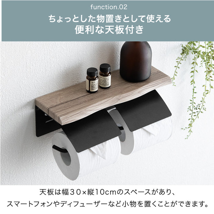片手で切れる トイレットペーパーホルダー 1連 木目調 おしゃれ 静音 トイレ用品 棚付き 木製〔72600051〕