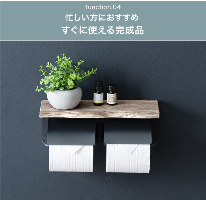 片手で切れる トイレットペーパーホルダー 1連 木目調 おしゃれ 静音 トイレ用品 棚付き 木製〔72600051〕