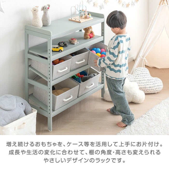 ［幅80］現役ママが考えた キッズラック 収納ラック付き 高さ20段階調整 角度3段階 スチールタイプ 子供部屋 おもちゃ収納 ラック〔72600076〕