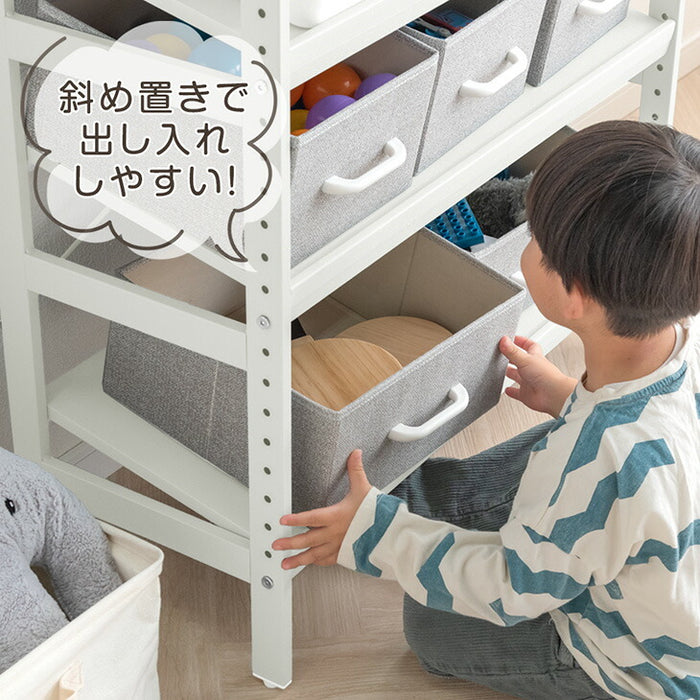 ［幅80］現役ママが考えた キッズラック 収納ラック付き 高さ20段階調整 角度3段階 スチールタイプ 子供部屋 おもちゃ収納 ラック〔72600076〕