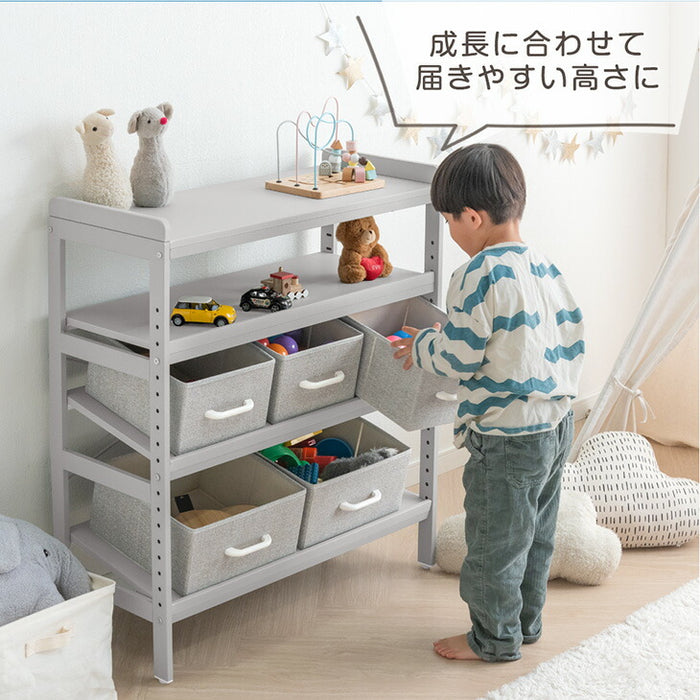 ［幅80］現役ママが考えた キッズラック 収納ラック付き 高さ20段階調整 角度3段階 スチールタイプ 子供部屋 おもちゃ収納 ラック〔72600076〕