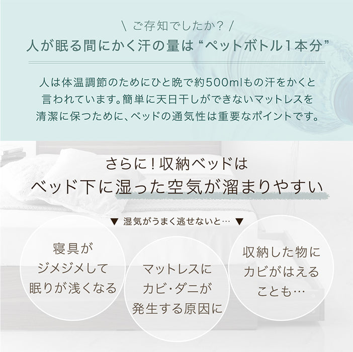 [セミダブル] 衣替え 大容量ベッド マットレス付き ポケットコイル USB 2コンセント 宮付き ベッドフレーム ベット〔99900061〕