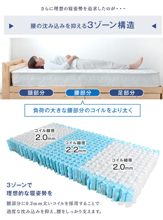 [セミダブル] 収納ベッド 3ゾーンポケットコイル スマホスタンド＆USB・コンセント付き 宮棚 マットレス付き 〔73400089〕