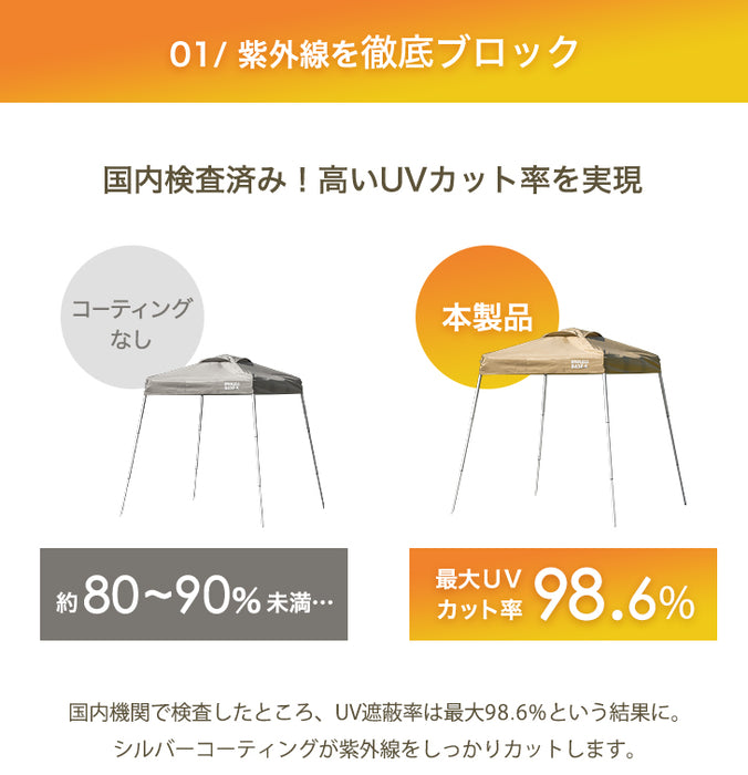 ［サイドシート2枚付］ワンタッチ タープテント 1.5×1.5m コンパクト 軽量 簡単 収納バッグ付き 日除け〔74100011〕