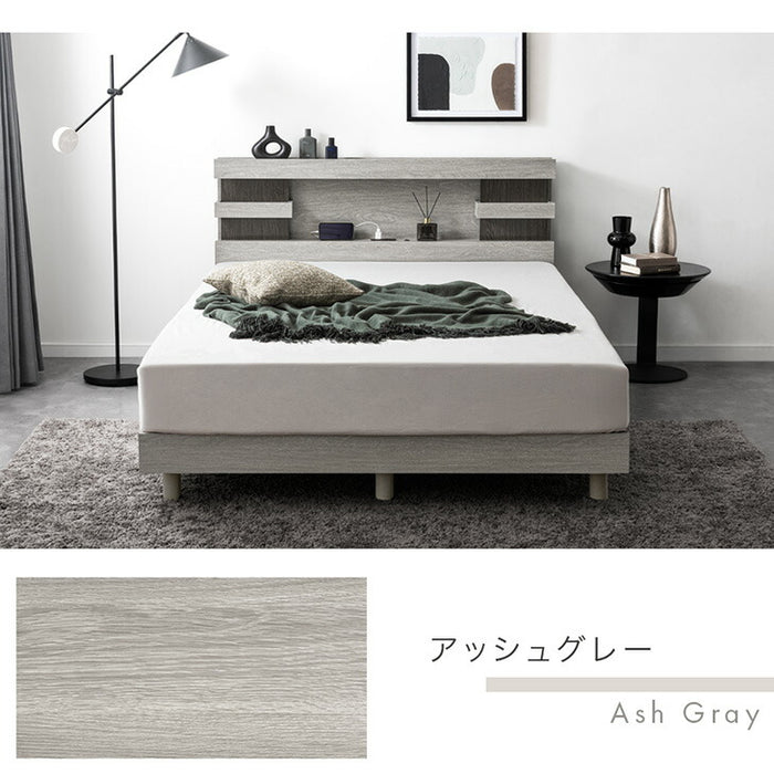 ［セミダブル］ライト付きベッド ボンネルコイルマットレス付き 宮付きベッド 2口コンセント【超大型商品】〔74800099〕