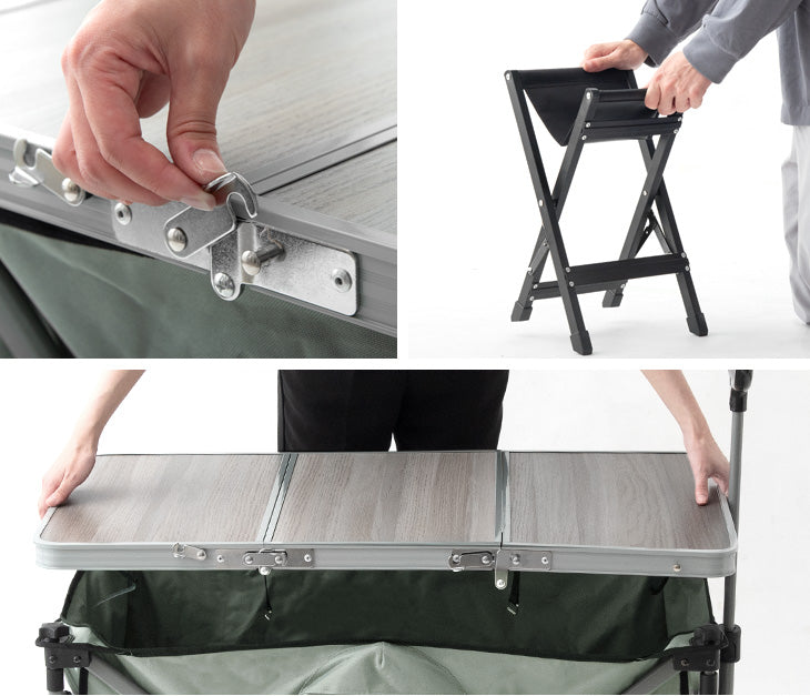 置くだけでワゴンがテーブルに！ 当店100Lキャリーワゴン専用 テーブルトップ & チェア 2脚セット 【商品番号：45600000専用】〔75200040〕