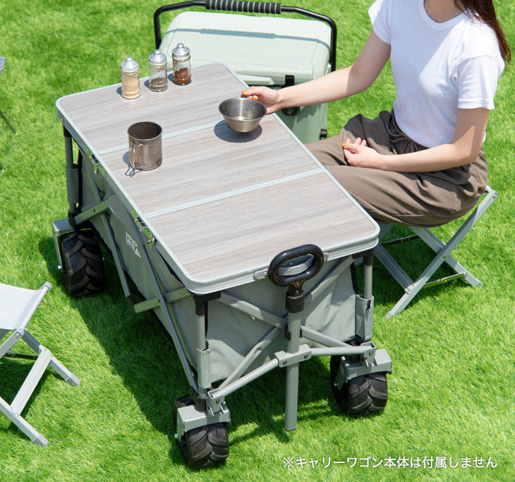 置くだけでワゴンがテーブルに！ 当店100Lキャリーワゴン専用 テーブルトップ & チェア 2脚セット 【商品番号：45600000専用】〔75200040〕