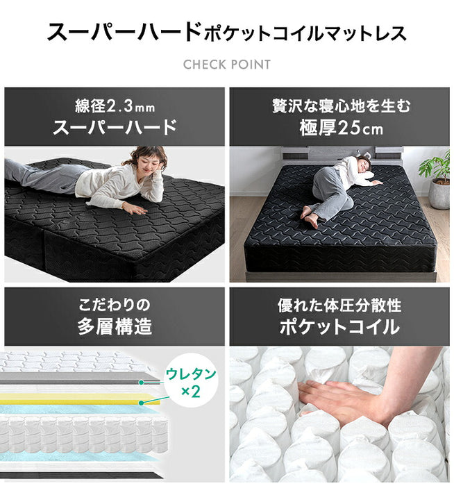 ［シングル］スーパーハード ポケットコイル マットレス 三つ折り 極厚25cm ニット生地〔77500129〕