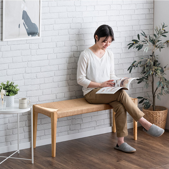 2人掛け ダイニングベンチ 単品 105cm 木製 ペーパーコード 北欧〔80500063〕