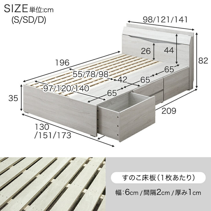 ［セミダブル］まるでタンスの収納力 大容量 収納付きベッド ベッドフレーム USB付き2口コンセント LEDライト【超大型商品】〔81200001a〕