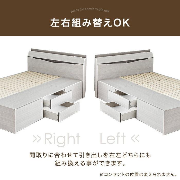 ［セミダブル］まるでタンスの収納力 大容量 収納付きベッド ベッドフレーム USB付き2口コンセント LEDライト【超大型商品】〔81200001a〕