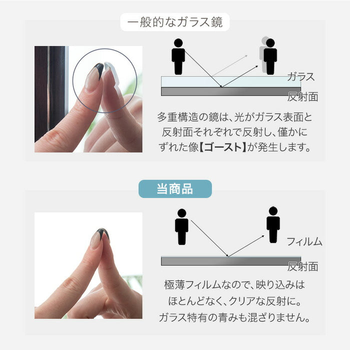 ［100×180］割れない 折りたたみ 全身鏡 2面鏡 超軽量 割れない鏡 割れないミラー フィルムミラー 姿見 鏡【超大型商品】〔83800011〕