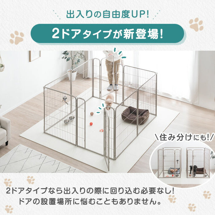 【アウトレット 旧仕様品】［2ドア・高さ100cm］バリアフリー ペットサークル ハイタイプ スチール 高さ ライトグレー〔8390000603・out3007〕