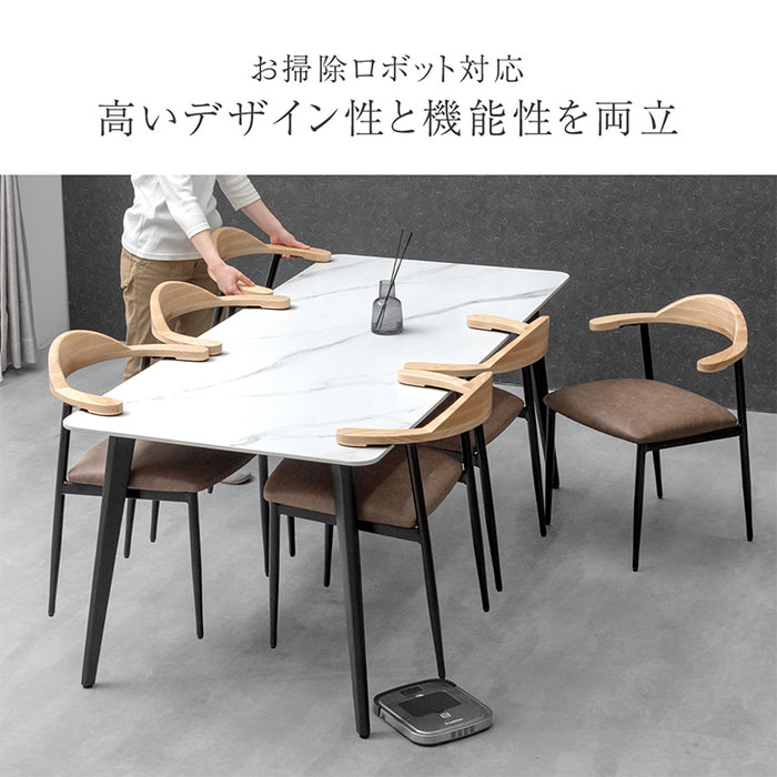 ［幅180］【玄関渡し】お掃除ロボット対応 ダイニングテーブルセット 7点セット セラミック 6人掛け 天然木 チェア 大理石調【超大型商品】〔84410012〕