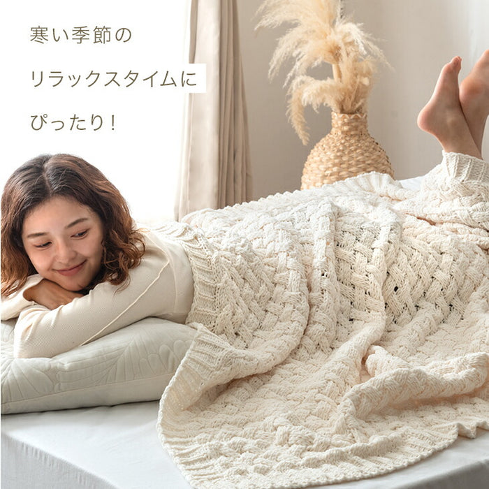 ［ダブル］moket light ブランケット 洗える ニット 手編み 毛布 冬用  〔91500004〕