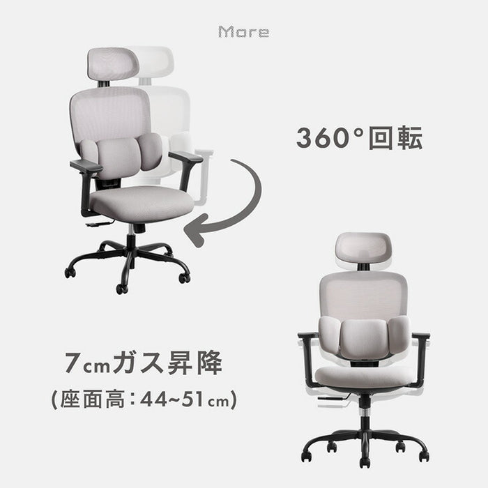 【新発売記念プライス】3Dランバー オフィスチェア 4Dアーム 肘付き ランバーサポート メッシュ アームレスト ヘッドレスト〔95200002〕