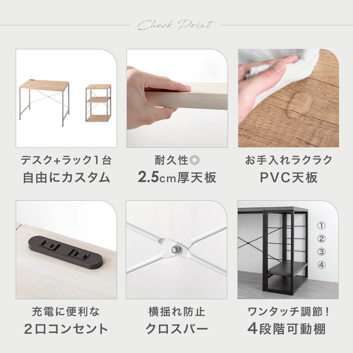 ［幅90］組み換えOK ラック付き デスク  2点セット コンセント付き サイドラック 収納〔17630129〕