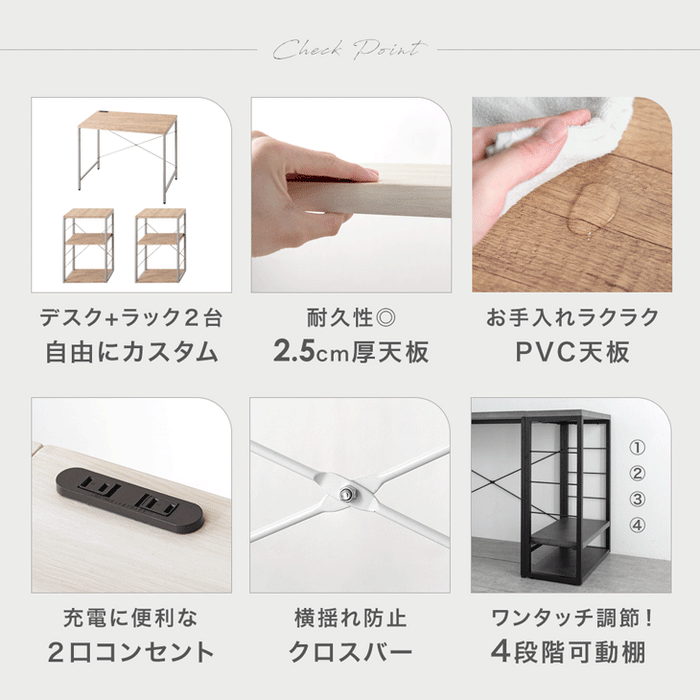 ［幅90］組み換えOK ラック付き デスク 3点セット コンセント付き L字 収納〔99900540〕