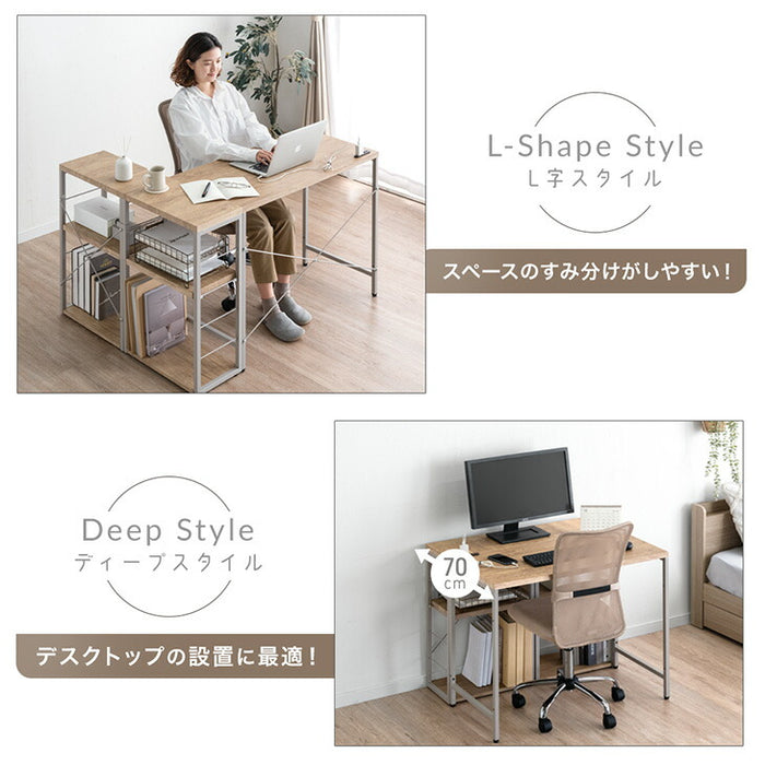 ［幅90］組み換えOK ラック付き デスク 3点セット コンセント付き L字 収納〔99900540〕