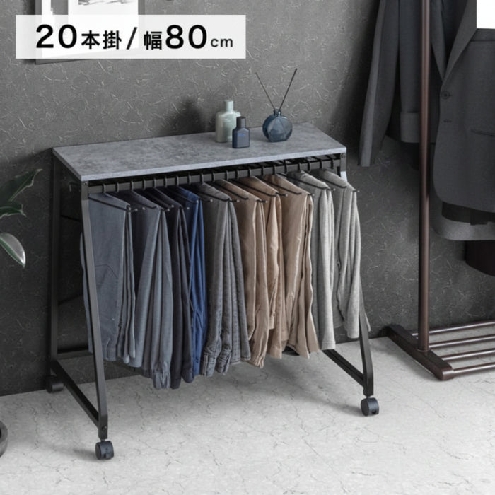 ［ロータイプ］［幅80cm・20本掛け］スラックスハンガー コンパクト設計 スリム キャスター付 粉体塗装 衣類収納 意匠権取得〔84300049〕