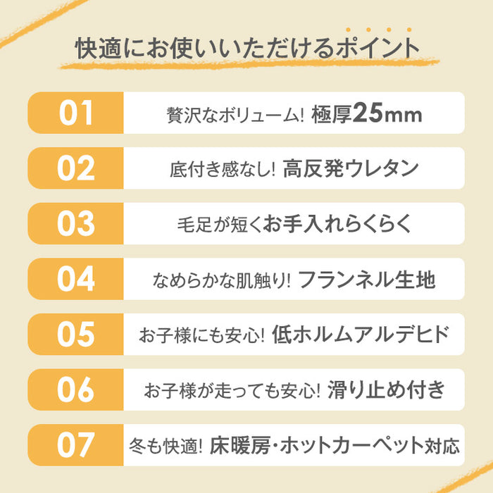 ［200×250］極厚25mm 高反発ラグ 滑り止め付 フランネル生地 ホットカーペット対応 防音 ラグマット ラグ〔65010003〕